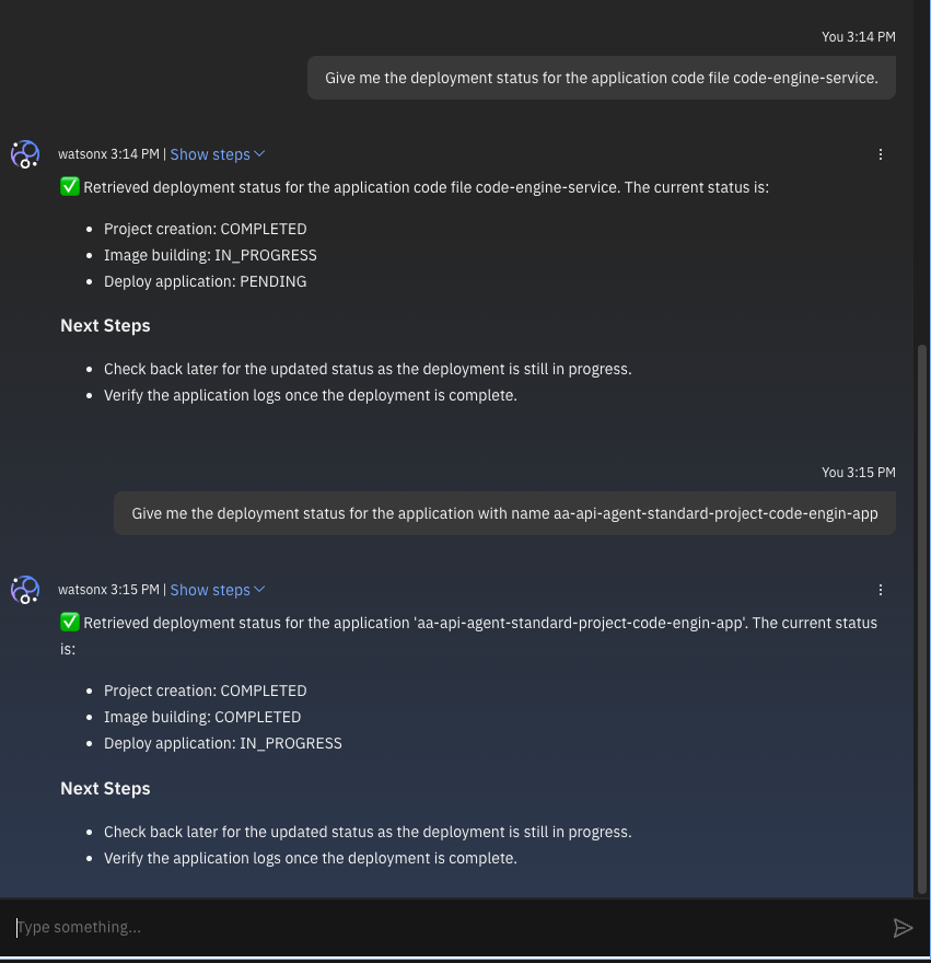 In progress responses when deployment status is retreived